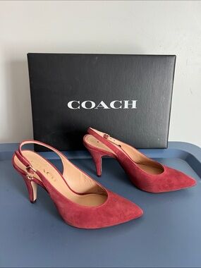 Coach sutton suede leather cherry pink red pointed toe heels 5.5